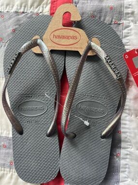 Havaianas Gray Flip Flops with Iridescent Straps